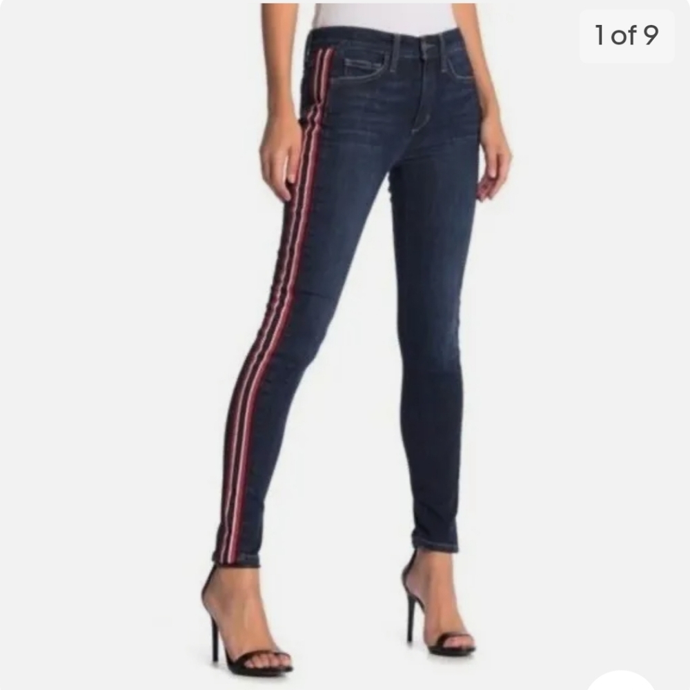 Joe's Skinny Ankle Jeans Mid Rise Dark Blue With Red Side Stripes Sz 30
